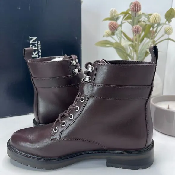 Lauren Ralph Lauren Elridge Burnished Leather Ankle Boots Brown Women's 5.5B NWB