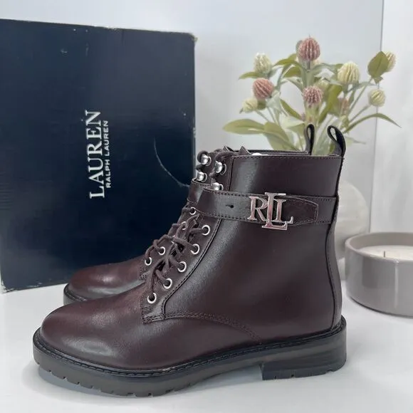 Lauren Ralph Lauren Elridge Burnished Leather Ankle Boots Brown Women's 5.5B NWB