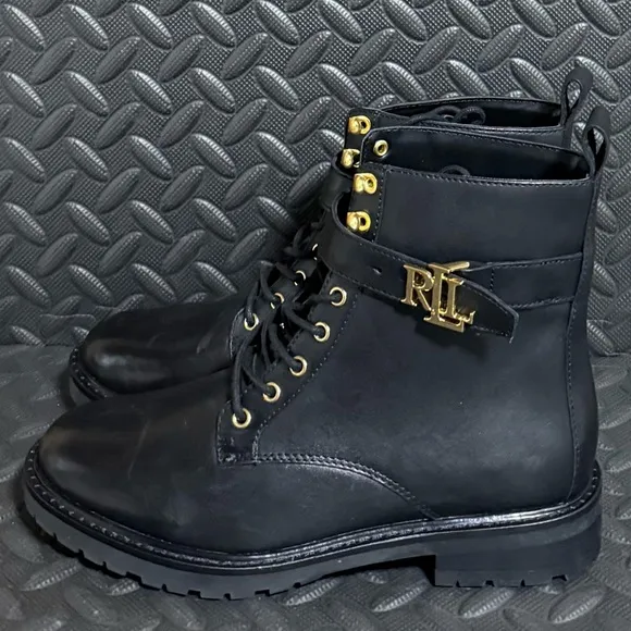 Lauren Ralph‎ Lauren Leather Lace-up Ankle Boots Black Womens Sizes