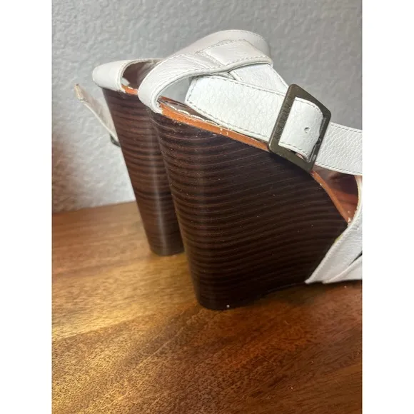Lauren Ralph Lauren White Leather Wedge Sandals Strappy Heels Women's 9B