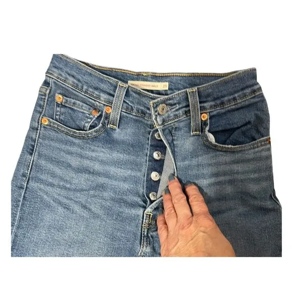 Levi's Ribcage‎ Straight Ankle High Rise Button Fly Jeans Medium Wash Size 25