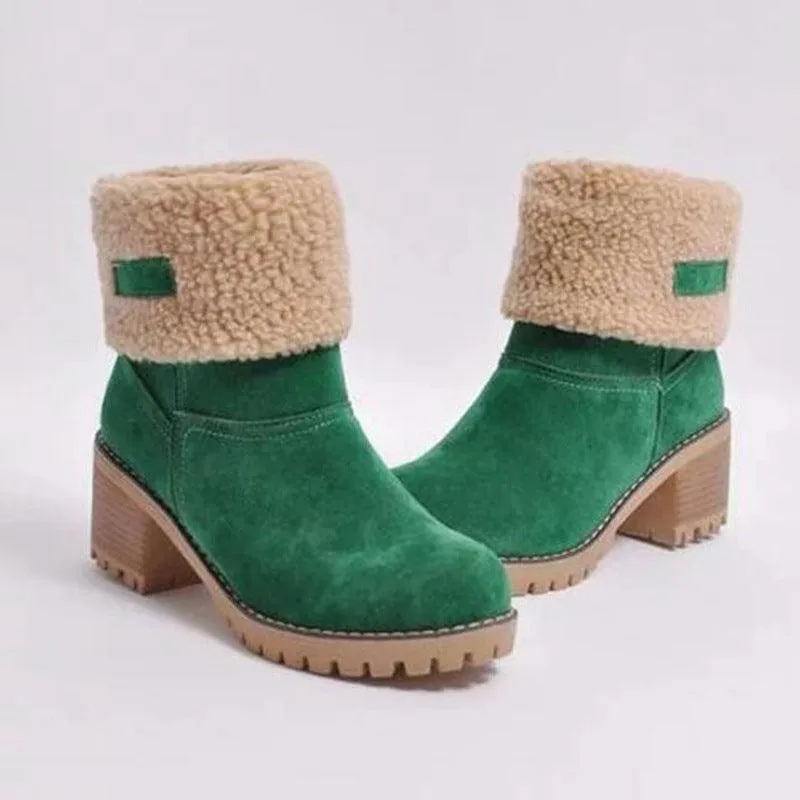 Libiyi Women's Chunky Heel Round Toe Snow Boots