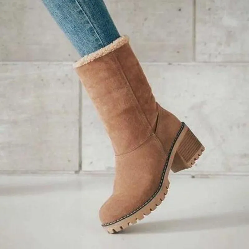 Libiyi Women's Chunky Heel Round Toe Snow Boots
