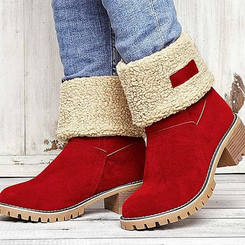 Libiyi Women's Chunky Heel Round Toe Snow Boots