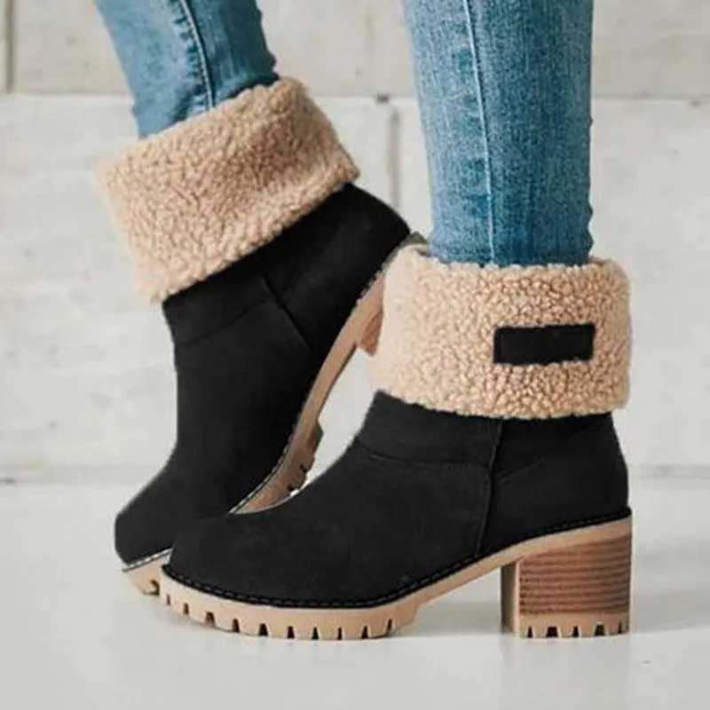 Libiyi Women's Chunky Heel Round Toe Snow Boots
