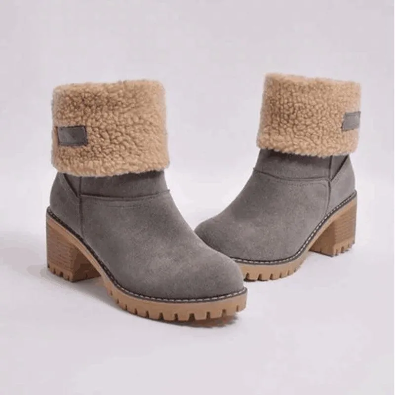 Libiyi Women's Chunky Heel Round Toe Snow Boots