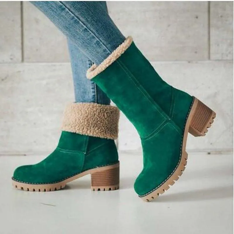 Libiyi Women's Chunky Heel Round Toe Snow Boots