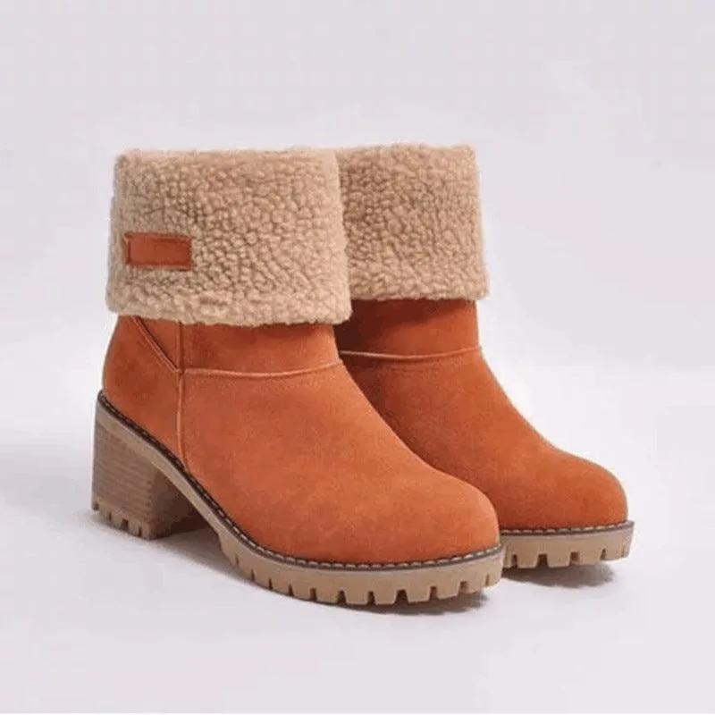 Libiyi Women's Chunky Heel Round Toe Snow Boots