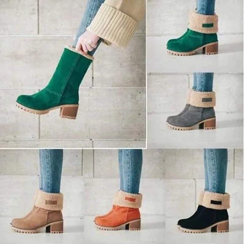 Libiyi Women's Chunky Heel Round Toe Snow Boots