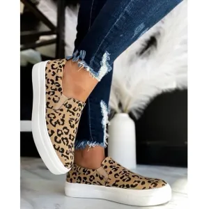 Light Tan Leopard Print Canvas Slip On Sneakers