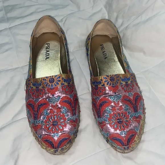 LIKE NEW RARE HTF Prada Multicolor floral Jacquard Espadrilles