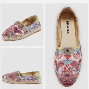 LIKE NEW RARE HTF Prada Multicolor floral Jacquard Espadrilles