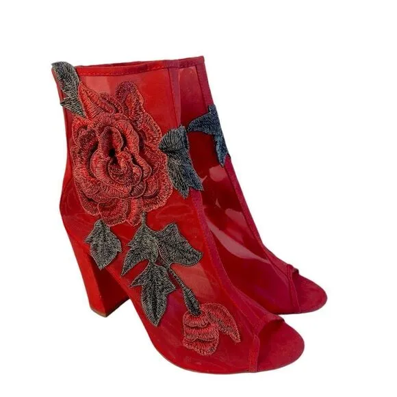 Liliana Rosetta Design Block Heel Open Toe Mesh Ankle Boots Size 11 (GAB1-1010)