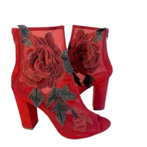 Liliana Rosetta Design Block Heel Open Toe Mesh Ankle Boots Size 11 (GAB1-1010)