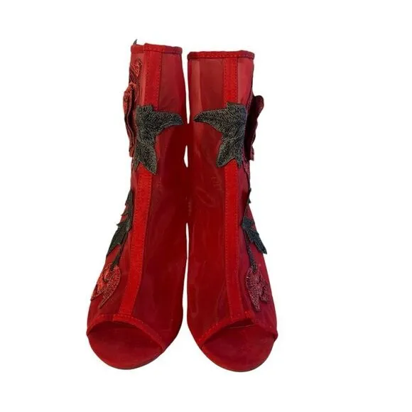 Liliana Rosetta Design Block Heel Open Toe Mesh Ankle Boots Size 11 (GAB1-1010)