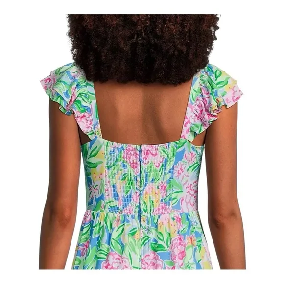 Lilly Pulitzer Bayleigh Floral Flutter-Sleeve Midi Dress in Multi Grove Garden 0