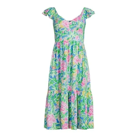 Lilly Pulitzer Bayleigh Floral Flutter-Sleeve Midi Dress in Multi Grove Garden 0