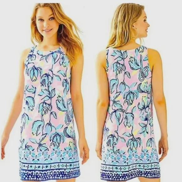 Lilly Pulitzer Jackie Sweet Pea Pink Chasing the Sun 100% Silk Shift Dress