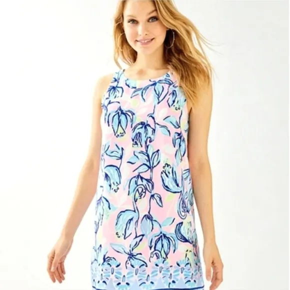 Lilly Pulitzer Jackie Sweet Pea Pink Chasing the Sun 100% Silk Shift Dress