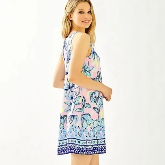 Lilly Pulitzer Jackie Sweet Pea Pink Chasing the Sun 100% Silk Shift Dress