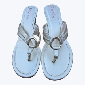 Lilly Pulitzer McKim Wedge Gold Leather Sandal Size 9