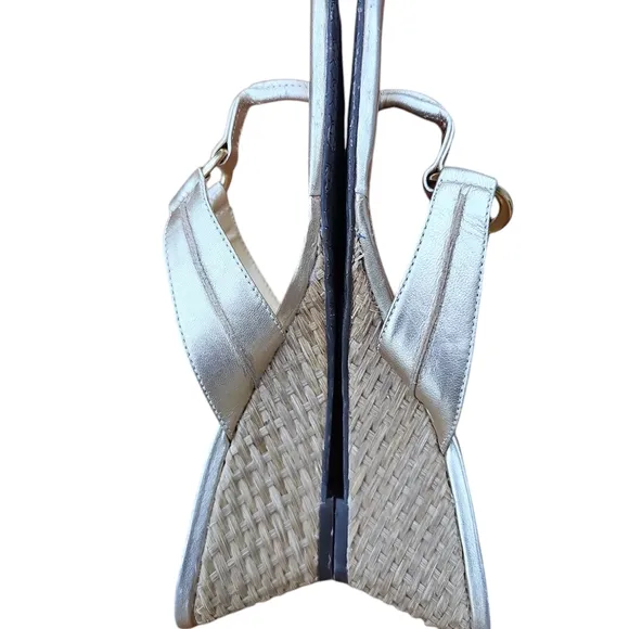 Lilly Pulitzer McKim Wedge Gold Leather Sandal Size 9
