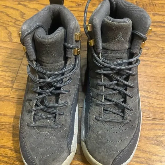 Limited Edition Air Jordan 12 Retro Dark Wolf Gray Suede High Tops Size 6y