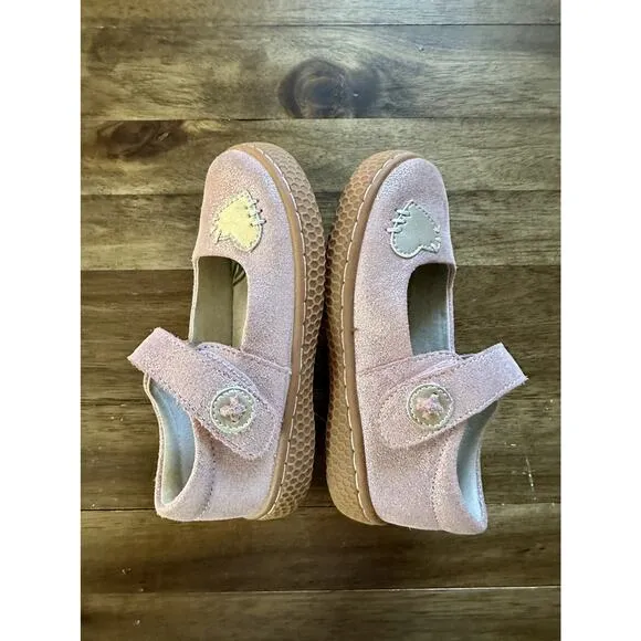 Livie &amp; Luca Caramella Rose Pink Shimmer Leather Suede Heart Mary Jane Shoes 7