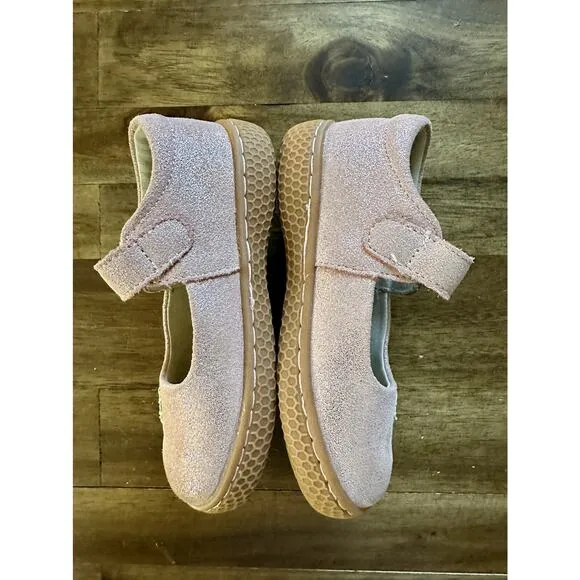 Livie &amp; Luca Caramella Rose Pink Shimmer Leather Suede Heart Mary Jane Shoes 7
