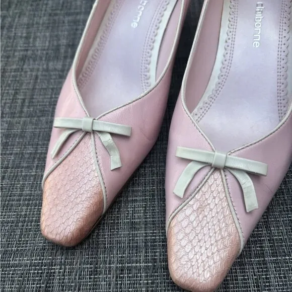 Liz Claiborne Baby Pink Bow Women's Kitten Heels Vintage Y2K Rare