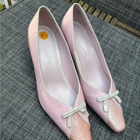 Liz Claiborne Baby Pink Bow Women's Kitten Heels Vintage Y2K Rare