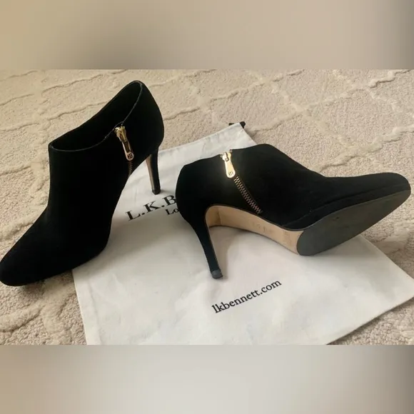 L.K. Bennett London Black Suede Ankle Booties Heels Women’s 37.5 U.S. 7 M shoes