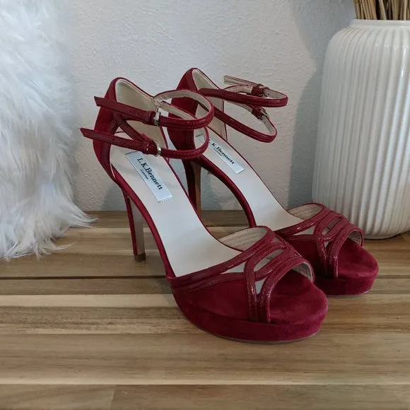LK Bennett Red Velvet High Heels Size 38