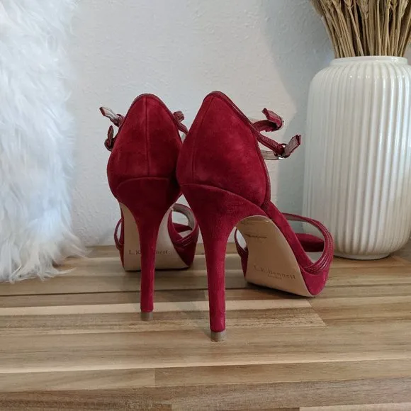 LK Bennett Red Velvet High Heels Size 38