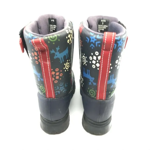 LL Bean Kids Reindeer Xmas Print Snow Boots Size 3