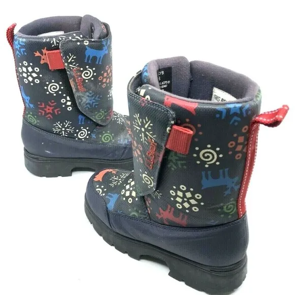 LL Bean Kids Reindeer Xmas Print Snow Boots Size 3