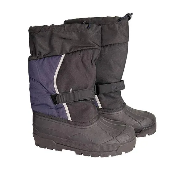 L.L. Bean Northwoods Kids Boys Black Blue Mid Calf Waterproof Snow Boots Size 7