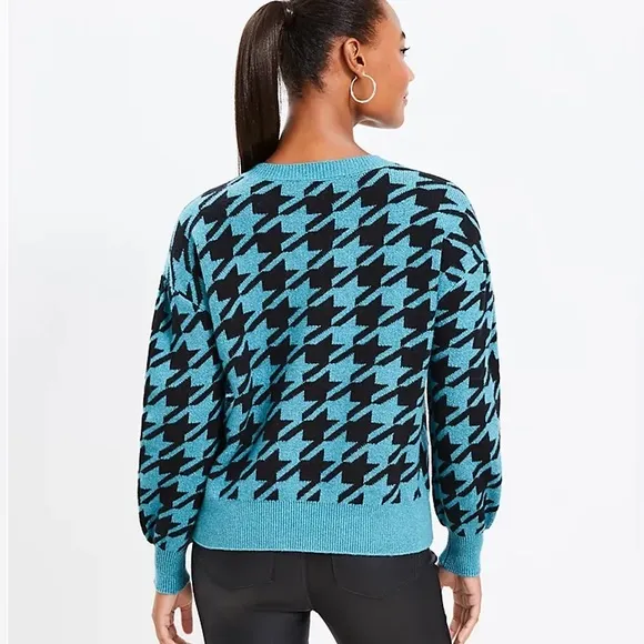 Loft Cozy Luxury Soft Knit Sweater Puffed Sleeve Blue Green Black Size XLarge