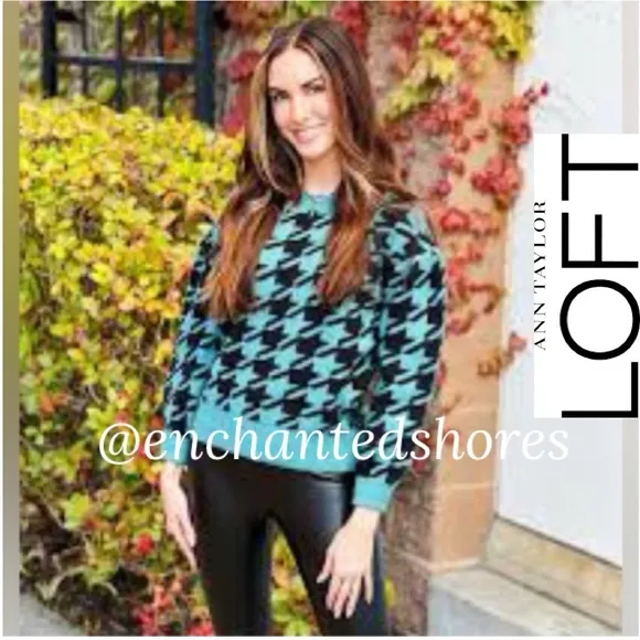 Loft Cozy Luxury Soft Knit Sweater Puffed Sleeve Blue Green Black Size XLarge
