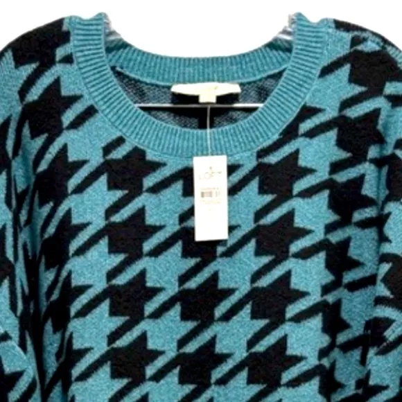 Loft Cozy Luxury Soft Knit Sweater Puffed Sleeve Blue Green Black Size XLarge