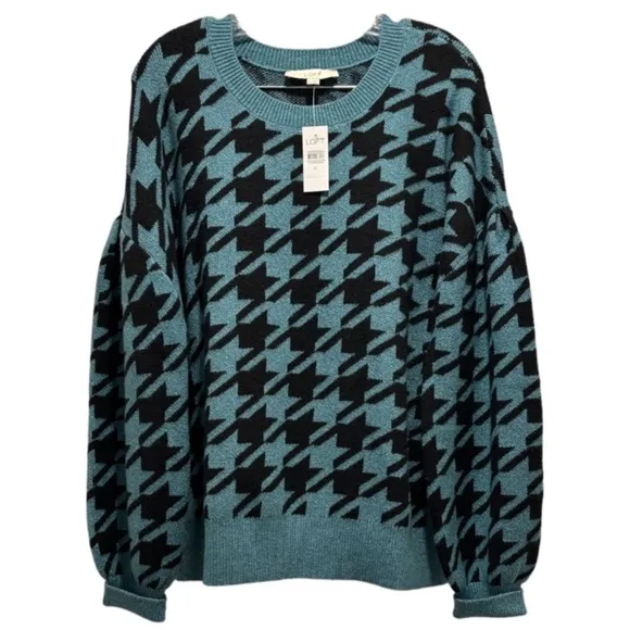 Loft Cozy Luxury Soft Knit Sweater Puffed Sleeve Blue Green Black Size XLarge