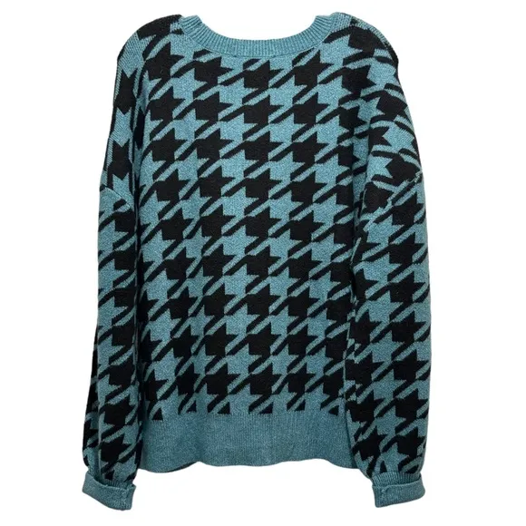 Loft Cozy Luxury Soft Knit Sweater Puffed Sleeve Blue Green Black Size XLarge