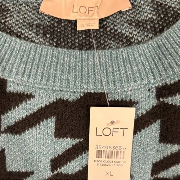 Loft Cozy Luxury Soft Knit Sweater Puffed Sleeve Blue Green Black Size XLarge