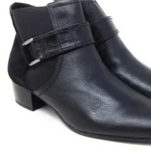 LOGO by Lori Goldstein Womens Ankle Boots Buckle Detail Black Leather Size 71/2