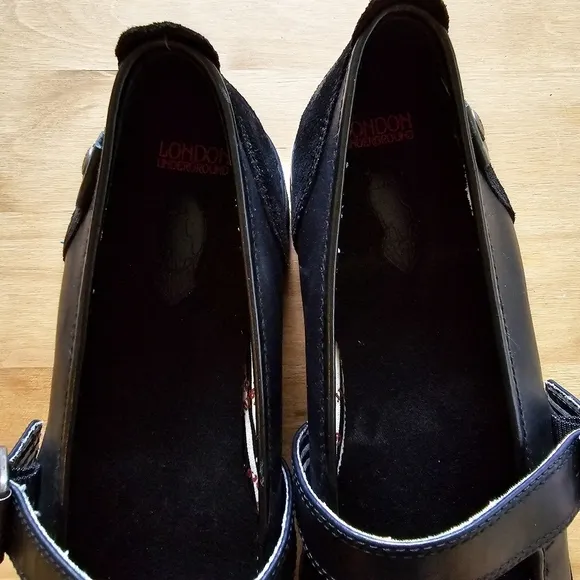 London Underground Black Leather Gunge Dark Academia Maryjane Shoes