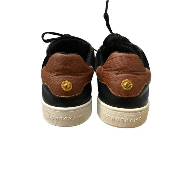Longchamp Le Pliage Black Suede Russian Leather Heel Lace‎ Up Fashion Sneakers
