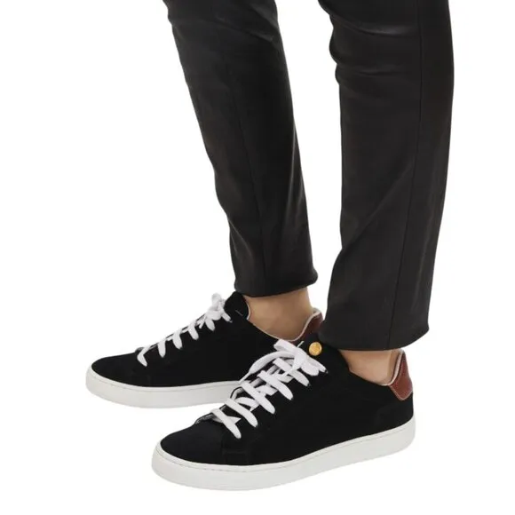 Longchamp Le Pliage Black Suede Russian Leather Heel Lace‎ Up Fashion Sneakers