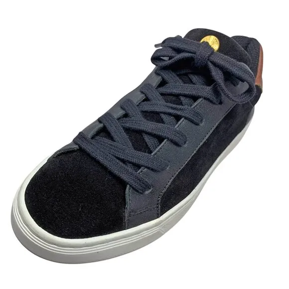 Longchamp Le Pliage Black Suede Russian Leather Heel Lace‎ Up Fashion Sneakers