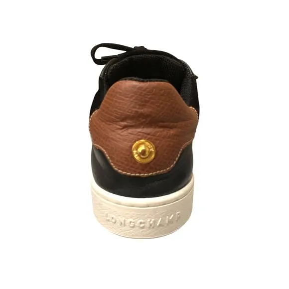 Longchamp Le Pliage Black Suede Russian Leather Heel Lace‎ Up Fashion Sneakers