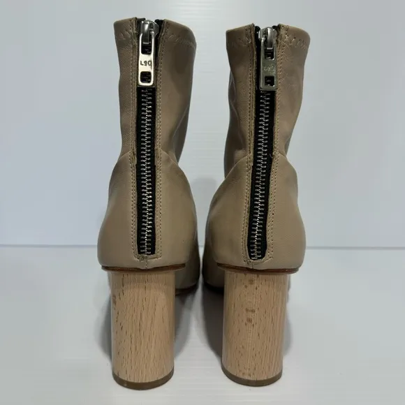 LOQ Vero Cream Leather Wooden Heel Ankle Boots Size 40
